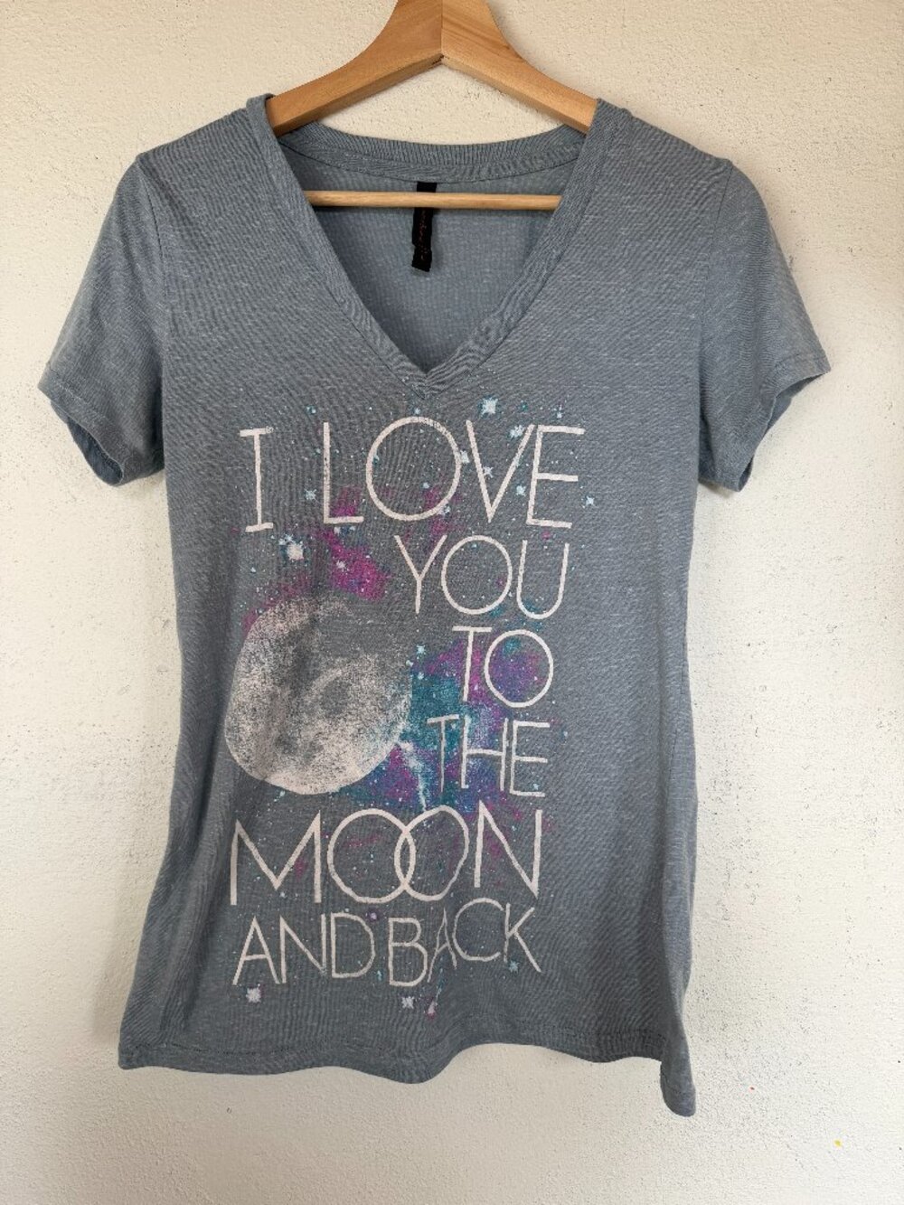 Fitted V Neck Tee Shirt "I Love You To The Moon and Back"